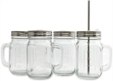 Set od 4 komada staklene tegle sa drškom