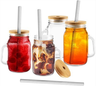 Staklena tegla za piće sa slamkom