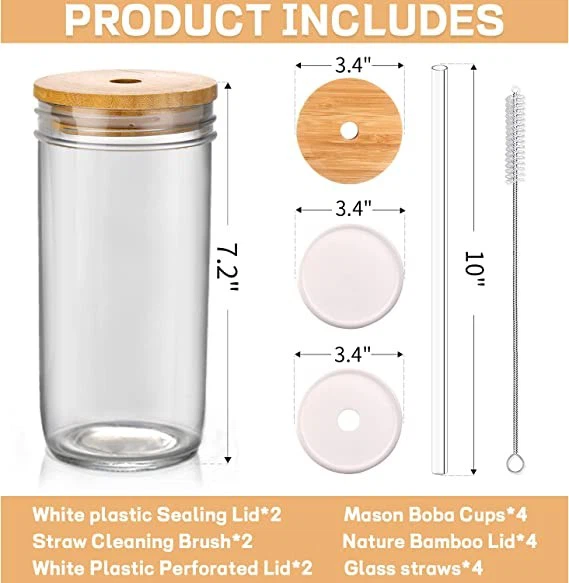 24oz Glass Cups With Lid And Straws