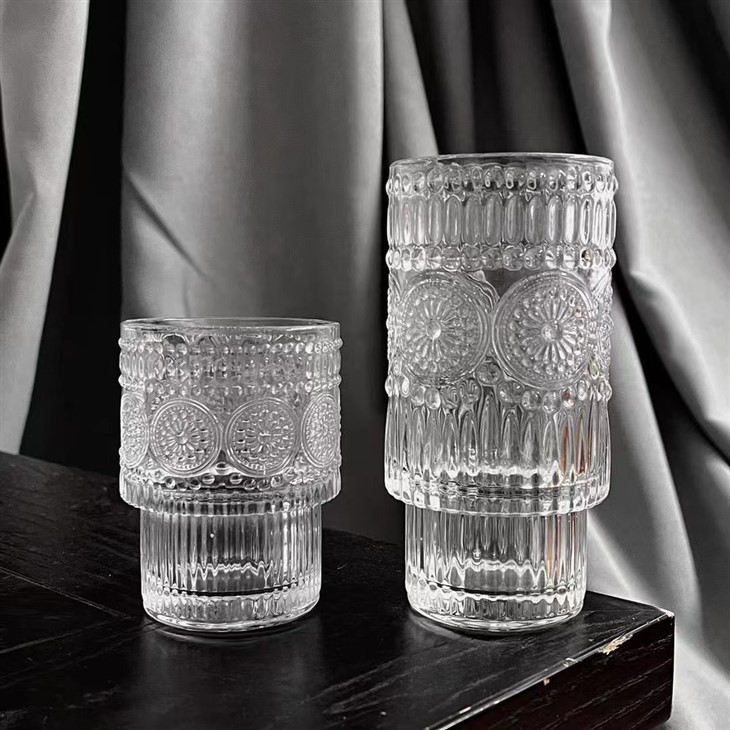 Vintage Glassware Set Drinking Glasses With Glass Straws Iced Coffee Cups For Whiskey